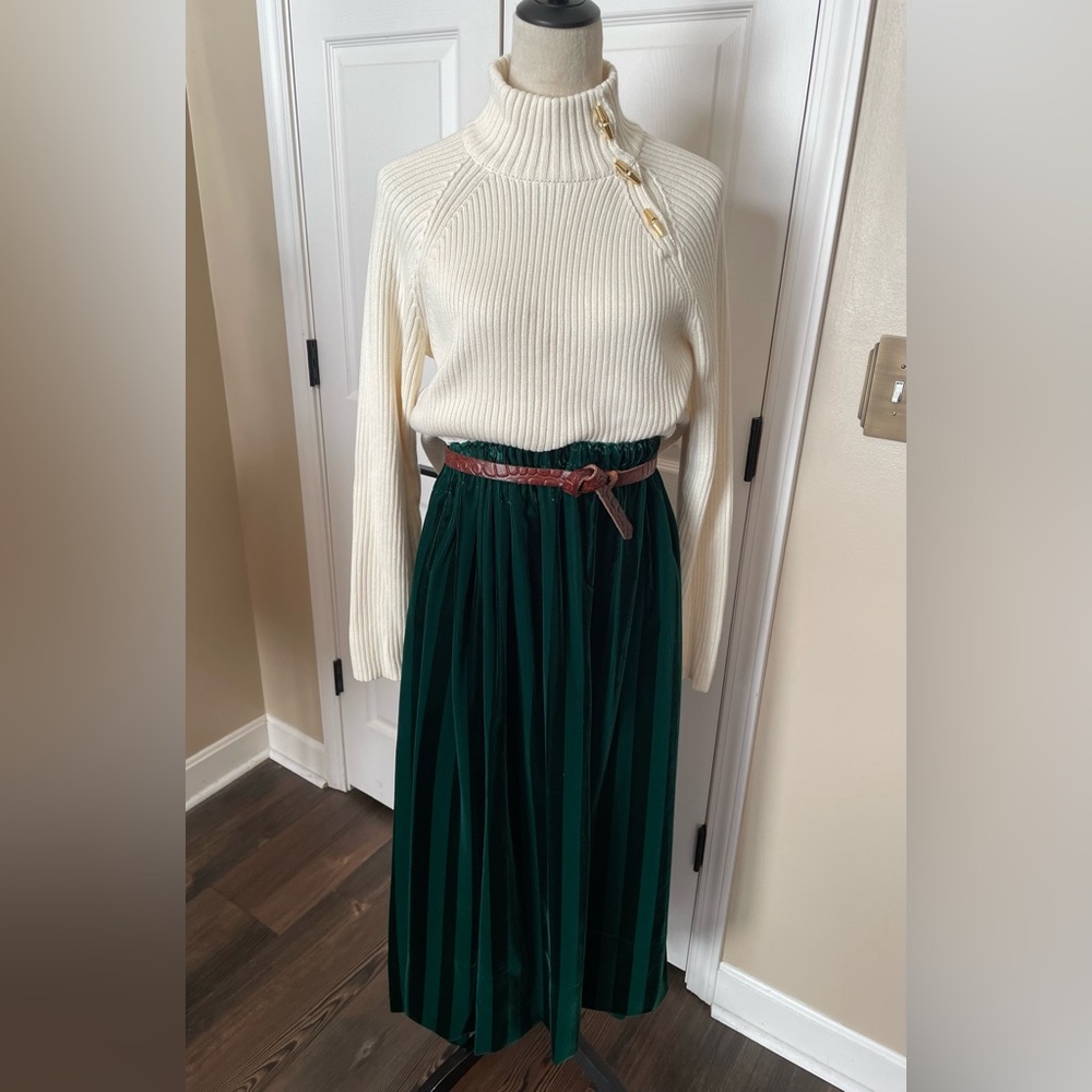 Vintage Green Velvet Striped Maxi Skirt - Picture 2 of 9